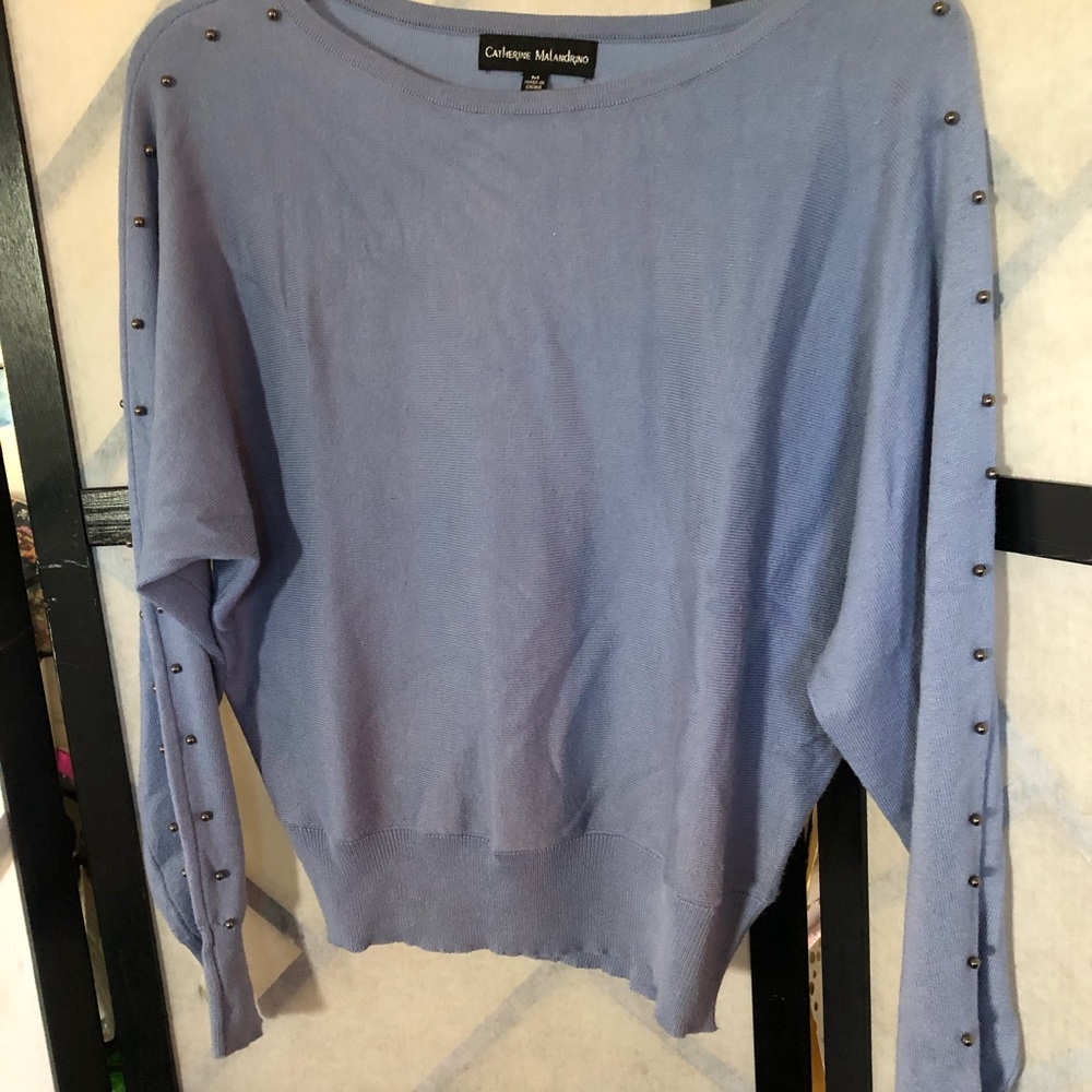 Catherine Malandrino Blue Sweater with Studded Sleeves